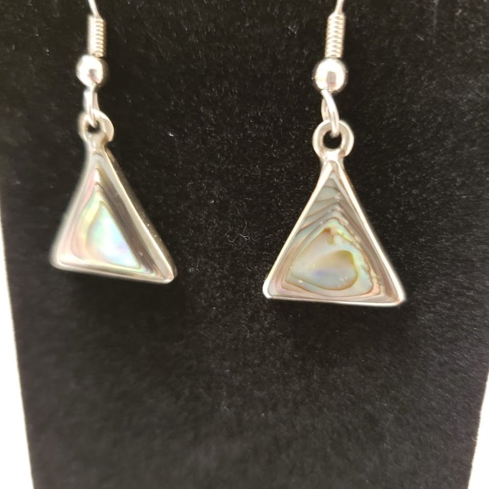 Abalone Shell Dangle Drop Pierced Earrings Triang… - image 5